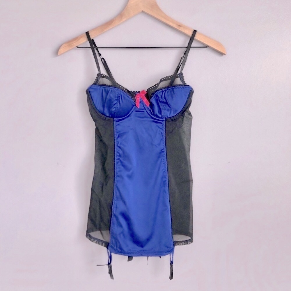 New Victoria’s Secret Sexy Little Things Satin Mesh Blue Merrywidow Lingerie 34B
